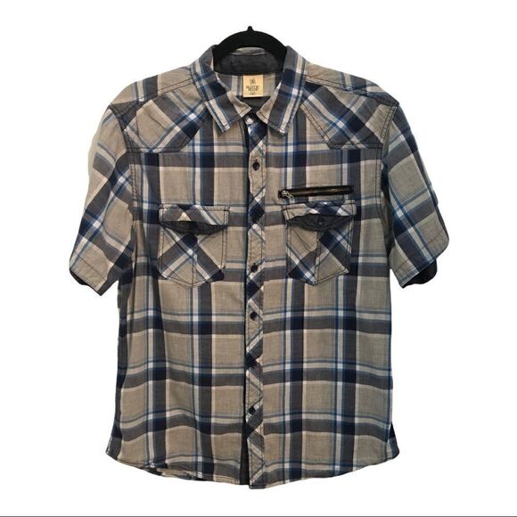 Rustic Blue button up plaid men’s shirt - Picture 1 of 5